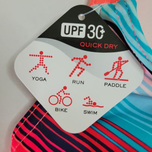 ZeroXposur Tankini Swimsuit Top Coral Teal Navy Stripe Cross Back Women Sz 8 NWT - Picture 5 of 7